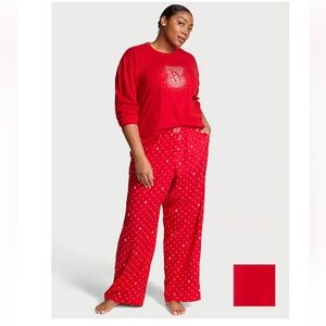 Victoria's Secret Flannel Long Sleeve Tee Jamaica Set.Red Color,Size Small.